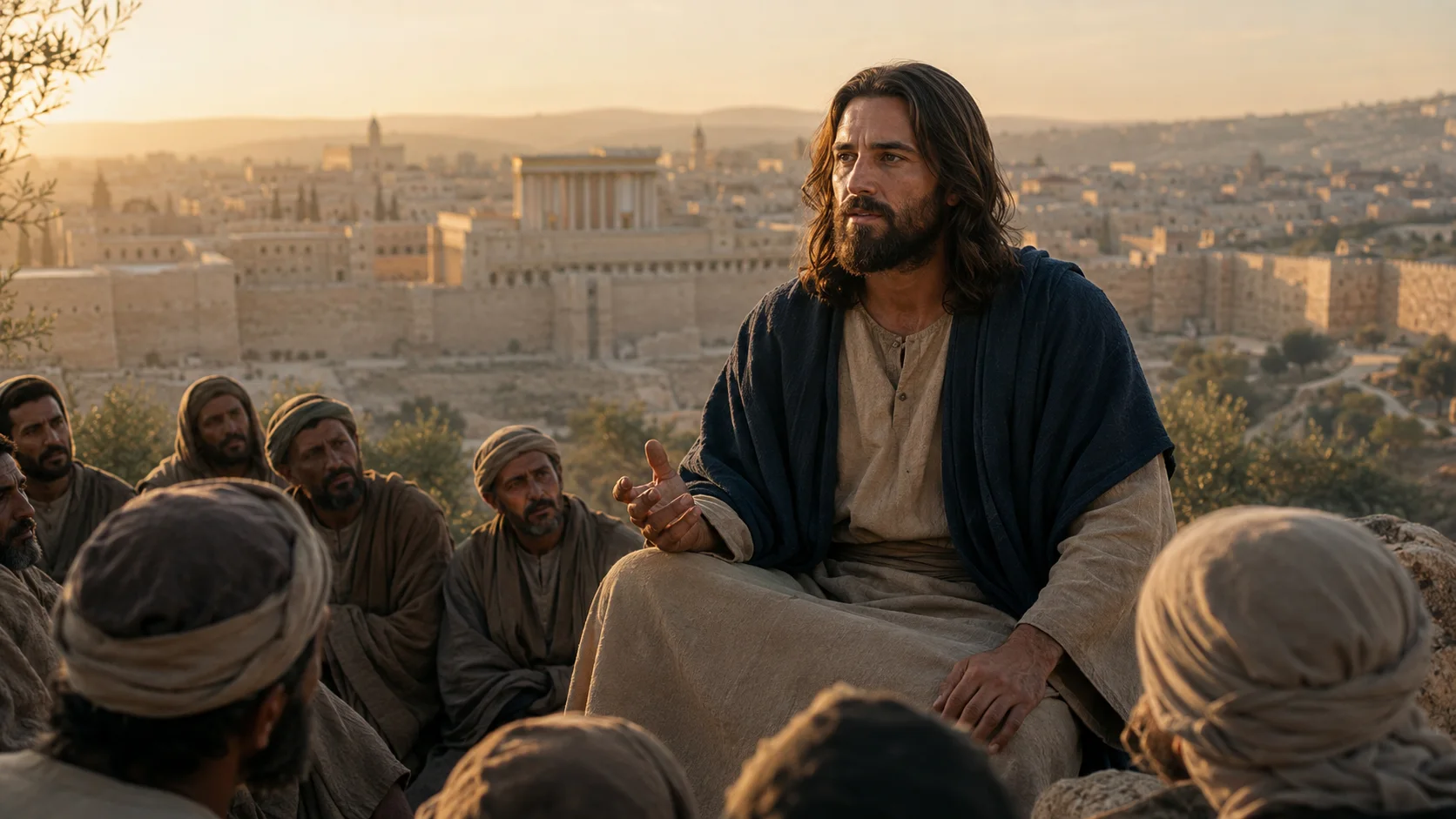 Jesus ensinando diante de Jerusalém no contexto do título Rei dos Judeus